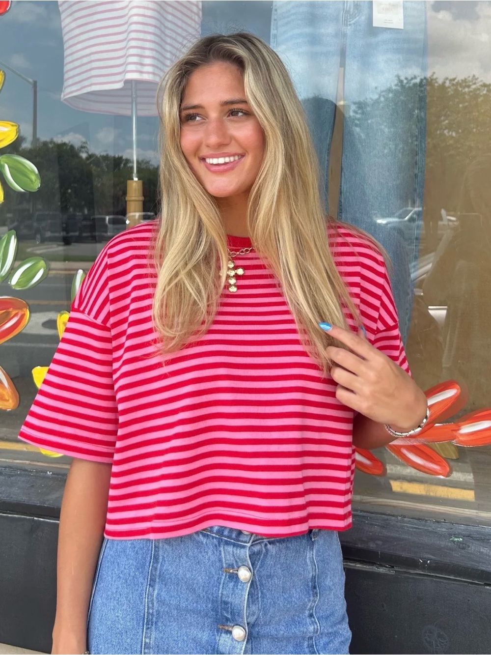 Striped Red & Pink Crop Tee